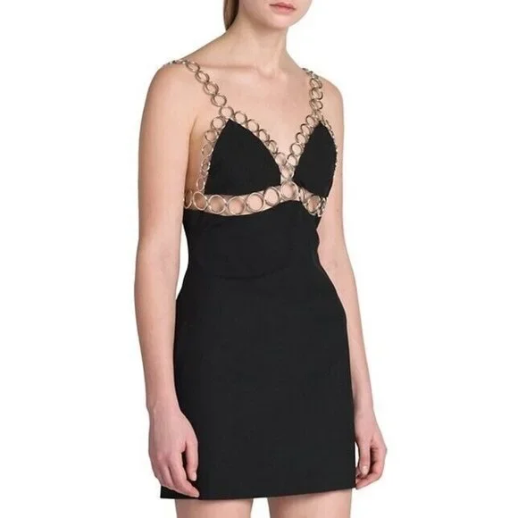 chinese dress ladies Coperni Asymmetric Black Satin Dress With Lace Details